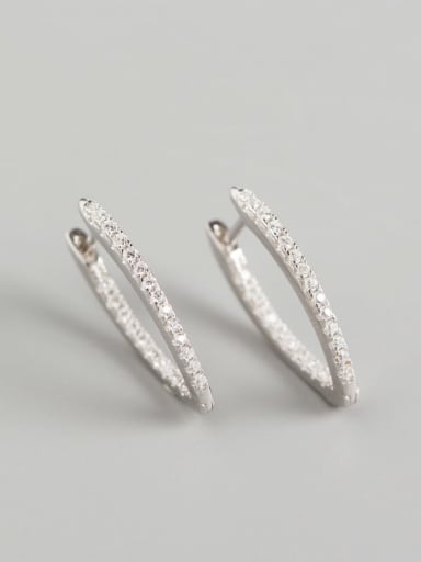 Platinum 925 Sterling Silver Rhinestone White Geometric Minimalist Huggie Earring