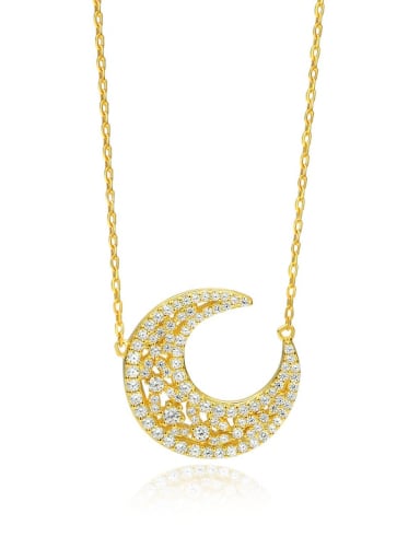 Golden 925 Sterling Silver Cubic Zirconia Moon Luxury Necklace