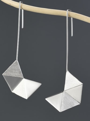 925 Sterling Silver Origami Silver Minimalist Creative Design Artisan Hook Earring