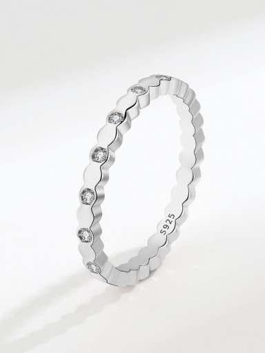 Platinum (diamond type) 925 Sterling Silver Cubic Zirconia Geometric Minimalist Band Ring