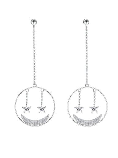 925 Sterling Silver Cubic Zirconia Smiley Luxury Threader Earring