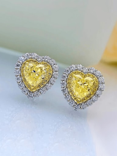 Yellow diamond earrings 925 Sterling Silver High Carbon Diamond Heart Luxury Cluster Earring