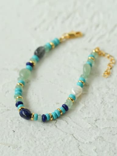 Blue bracelet 17+ 3cm Titanium Steel Natural Stone Multi Color Geometric Bohemia Beaded Necklace