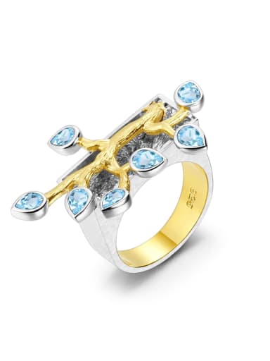 925 Sterling Silver Swiss Blue Topaz Irregular Classic Branches Band Ring