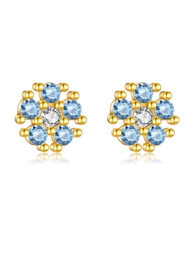 18k gold [light blue snowflake] 925 Sterling Silver Cubic Zirconia Flower Dainty Stud Earring