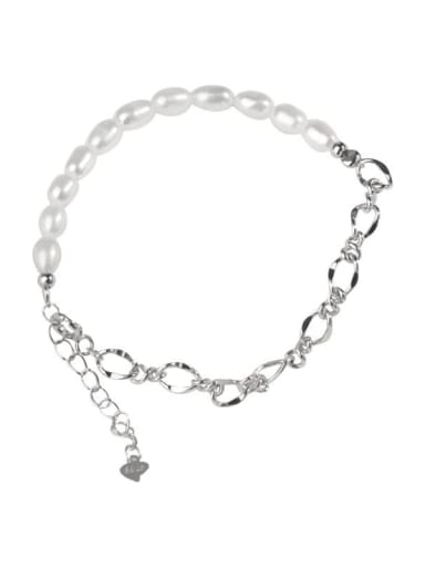 925 Sterling Silver Freshwater Pearl Geometric Bracelet