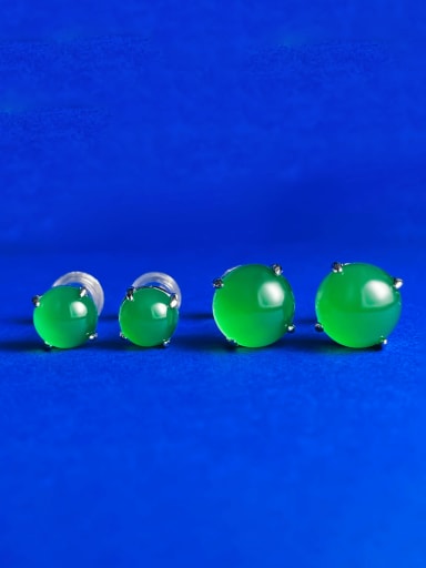 925 Sterling Silver Jade Round  Bead Vintage Stud Earring