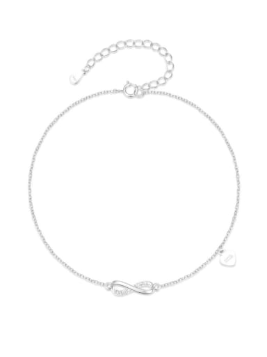 925 Sterling Silver Cubic Zirconia  Minimalist Number 8 Anklet