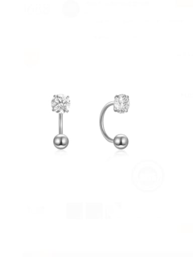 Platinum 925 Sterling Silver Cubic Zirconia Round Minimalist Stud Earring