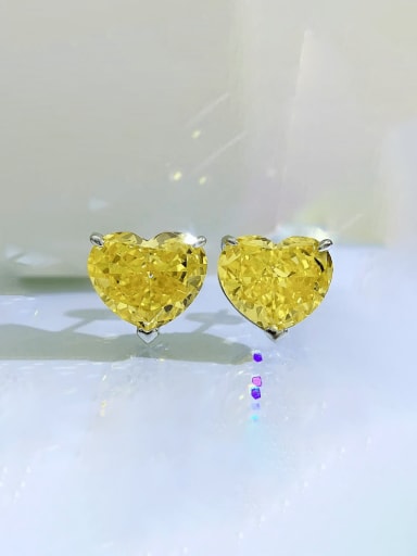 yellow 925 Sterling Silver High Carbon Diamond Heart Luxury Stud Earring