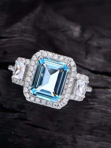 sky blue 925 Sterling Silver Crystal Geometric Luxury Band Ring