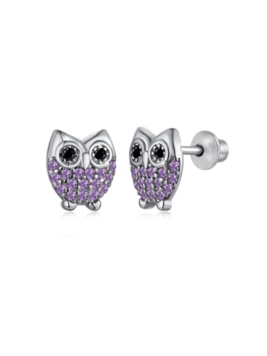 DY1D0201 Owl 925 Sterling Silver Cubic Zirconia Enamel Heart Cute Stud Earring