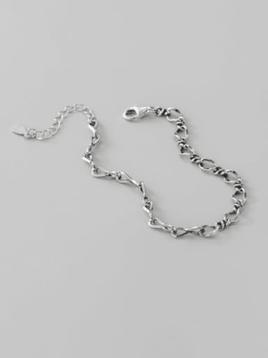 925 Sterling Silver  Hollow Geometric Chain Vintage Link Bracelet