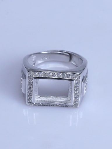 925 Sterling Silver 18K White Gold Plated Geometric Ring Setting Stone size: 9*12mm