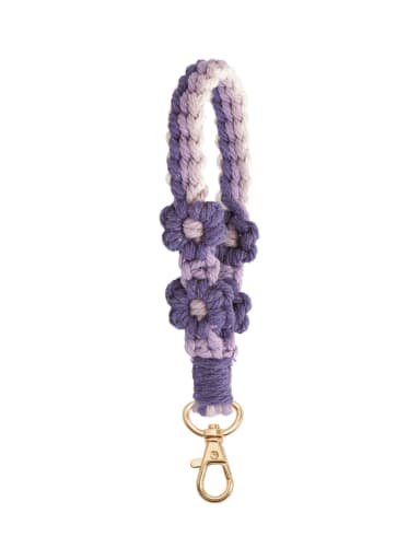 K68619 Purple Color Cotton thread Flower Keychain DIY Handwoven Wrist Strap Key Chain