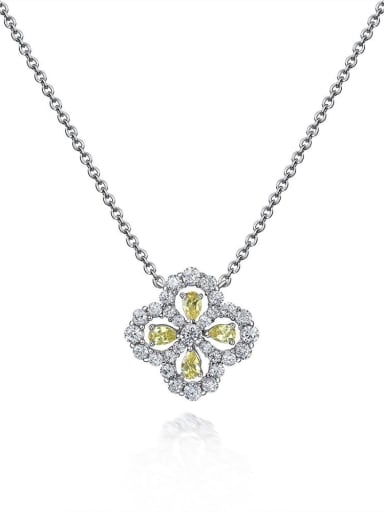 Yellow [P 0682] 925 Sterling Silver High Carbon Diamond Flower Luxury Necklace