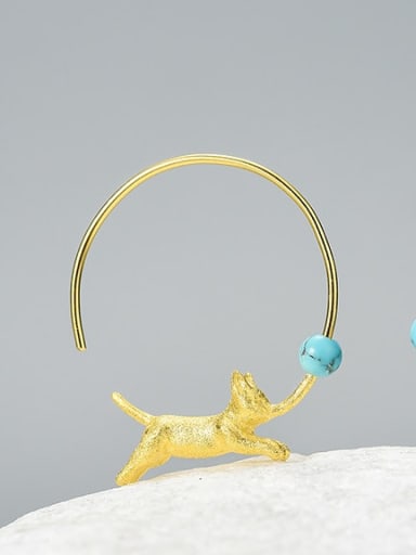 LFJC0010A 925 Sterling Silver animal design natural lapis lazuli balloon cat handmade Artisan Hoop Earring