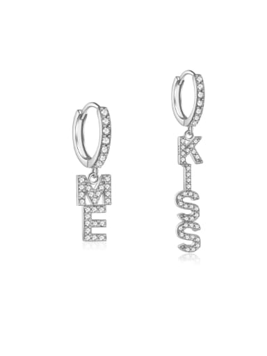 Platinum (White Stone) 925 Sterling Silver Letter Dainty Stud Earring