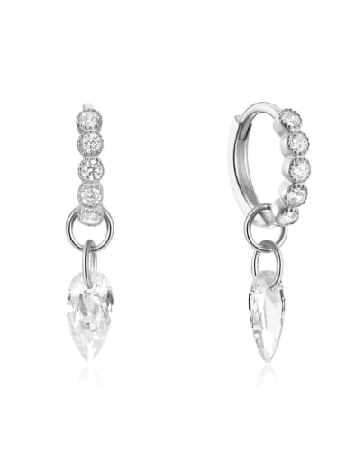 White gold + white 925 Sterling Silver Cubic Zirconia Water Drop Dainty Huggie Earring