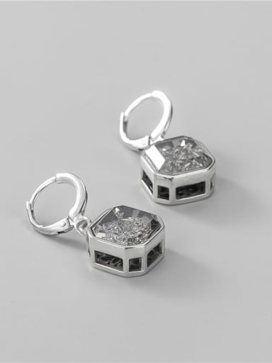 925 Sterling Silver White tea stone Square Vintage Huggie Earring