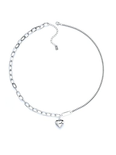 925 Sterling Silver Heart Vintage Asymmetrical  Chain Necklace