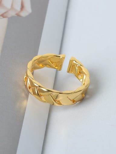 PNJ186 Gold 925 Sterling Silver Geometric Minimalist Wave Chain Band Ring