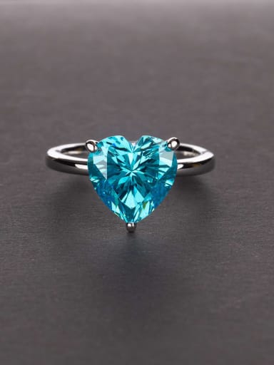 Light blue [R 0308] 925 Sterling Silver High Carbon Diamond Heart Dainty Solitaire Ring