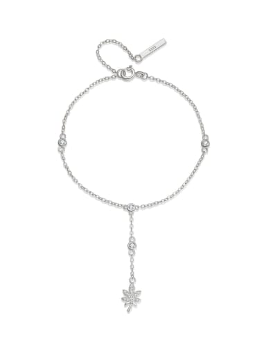 platinum 925 Sterling Silver Cubic Zirconia Tree Dainty Link Bracelet