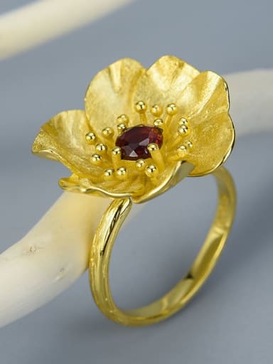 All golden red 925 Sterling Silver Natural red pomegranate luxury natural handmade Artisan Band Ring