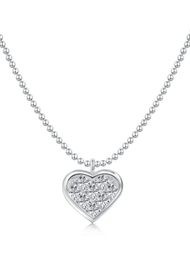 Platinum YC190173 925 Sterling Silver Cubic Zirconia Heart Minimalist Bead Chain Necklace