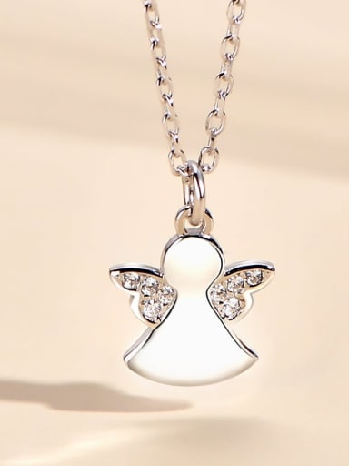 Platinum 925 Sterling Silver Cubic Zirconia Cute  Angel Pendant Necklace