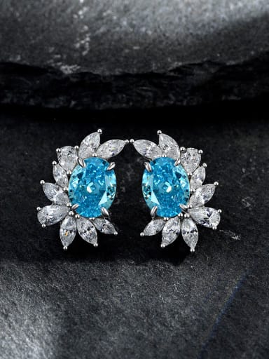 Sea blue [e 2049] 925 Sterling Silver High Carbon Diamond Geometric Dainty Stud Earring