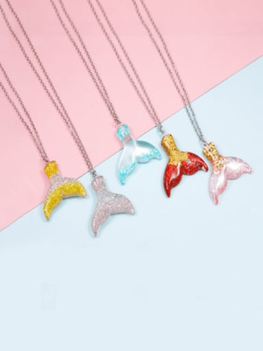 Stainless steel Resin  Cute Wind Fish Tail Pendant Necklace