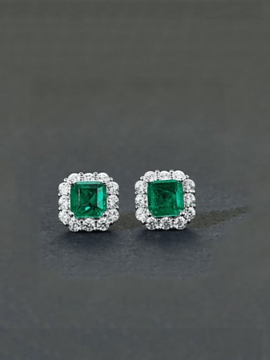 925 Sterling Silver Cubic Zirconia Square Luxury Stud Earring