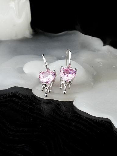 E2510 Platinum Pink 925 Sterling Silver Cubic Zirconia Heart Vintage Drop Earring