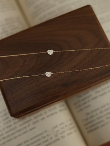 925 Sterling Silver Cubic Zirconia Heart Minimalist Link Bracelet