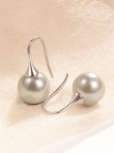 925 Sterling Silver Imitation Pearl Geometric Minimalist Hook Earring