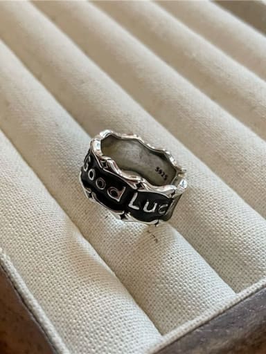 925 Sterling Silver Enamel Letter Vintage Band Ring