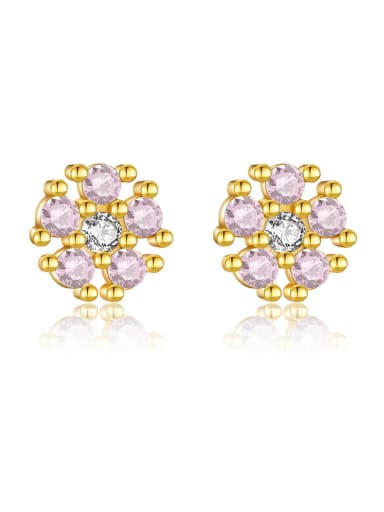 18k gold [light pink snowflake] 925 Sterling Silver Cubic Zirconia Flower Dainty Stud Earring