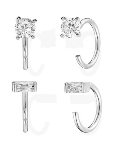 Platinum 1 (two pair set) 925 Sterling Silver Cubic Zirconia Geometric Minimalist Stud Earring