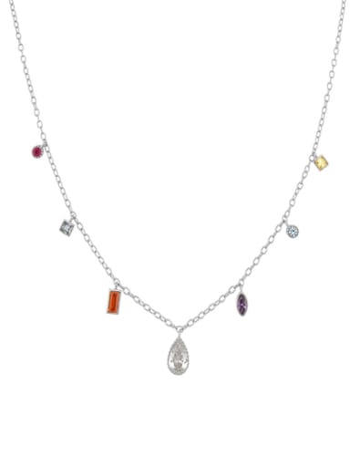 Platinum Rainbow 925 Sterling Silver Cubic Zirconia Water Drop Minimalist Necklace