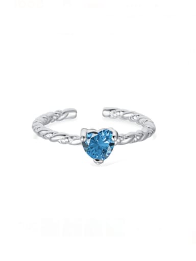 Silver Blue MW120016 925 Sterling Silver Cubic Zirconia Heart Minimalist Band Ring