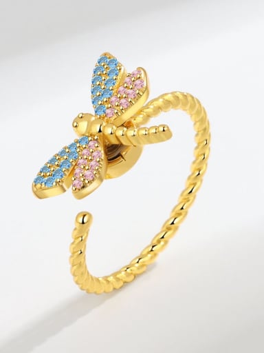 18K gold 925 Sterling Silver Cubic Zirconia Rotating Dragonfly Cute Band Ring