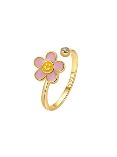 925 Sterling Silver Enamel Flower Cute Rotate Band Ring