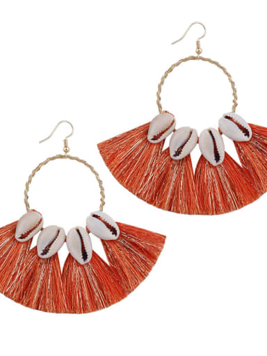 Orange e68580 Alloy Cotton Tassel Bohemia Hand-woven Drop Earring