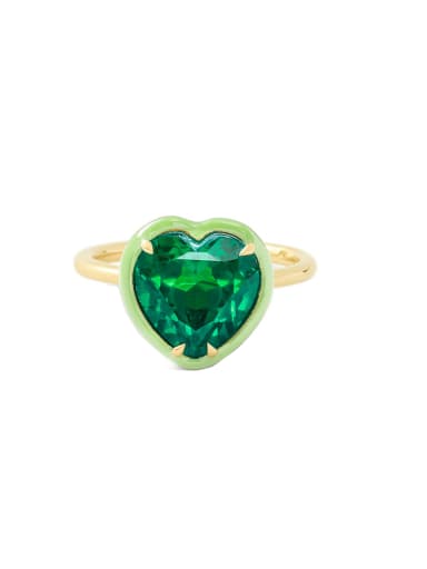 Golden +Green 925 Sterling Silver Cubic Zirconia Heart Minimalist Band Ring