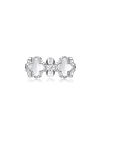 925 Sterling Silver Shell Clover Minimalist Band Ring