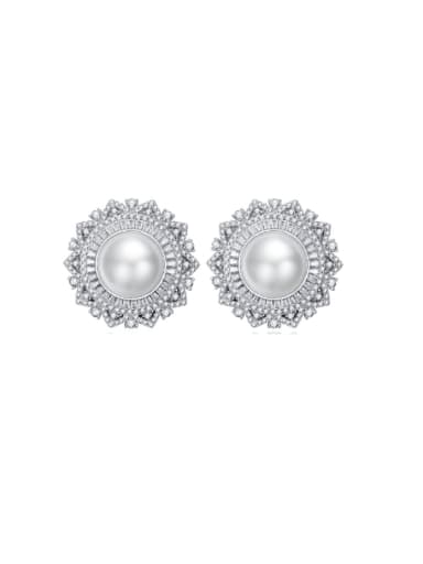 925 Sterling Silver Shall  Pearl Geometric Luxury Cluster Earring