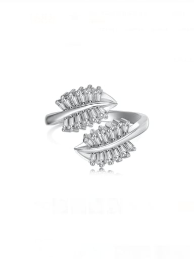 DY120959 S W WH 925 Sterling Silver Cubic Zirconia Leaf Luxury Band Ring