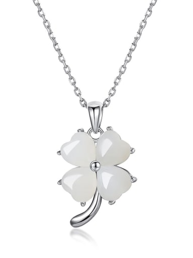 custom 925 Sterling Silver Jade Clover Dainty Necklace